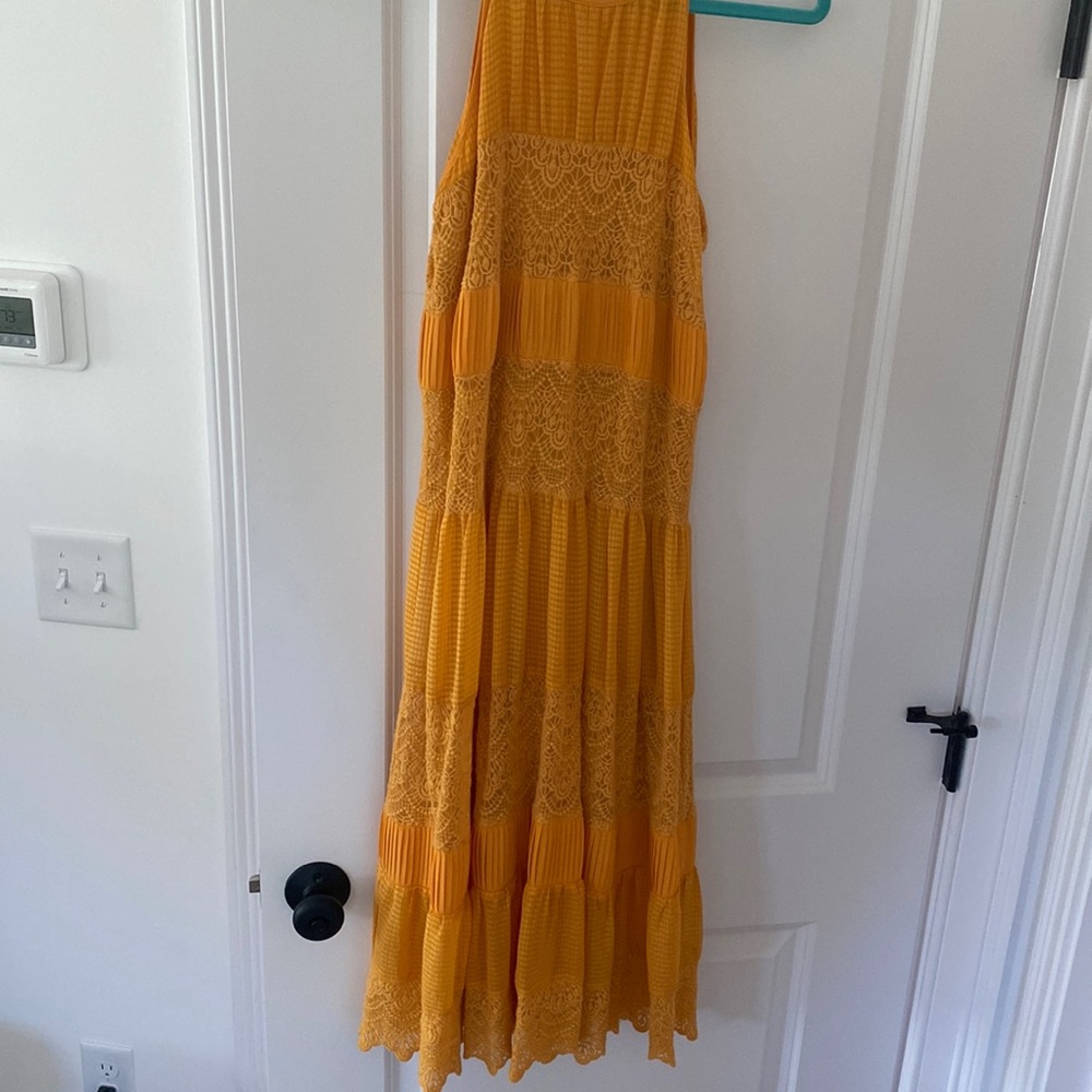 Anthropologie Mustard Yellow Tiered Midi Dress
